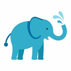 Cute blue elephant spraying water isolated on white background