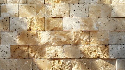 Close-up view of a light beige stone wall.