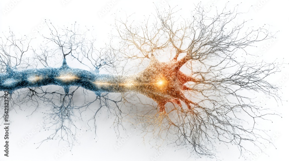 Poster colorful illustration showcases neuron structures with intricate branching patterns, depicting the c
