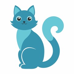 Cute blue cartoon cat isolated on white background