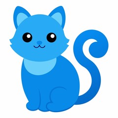 Cute blue cartoon cat isolated on white background