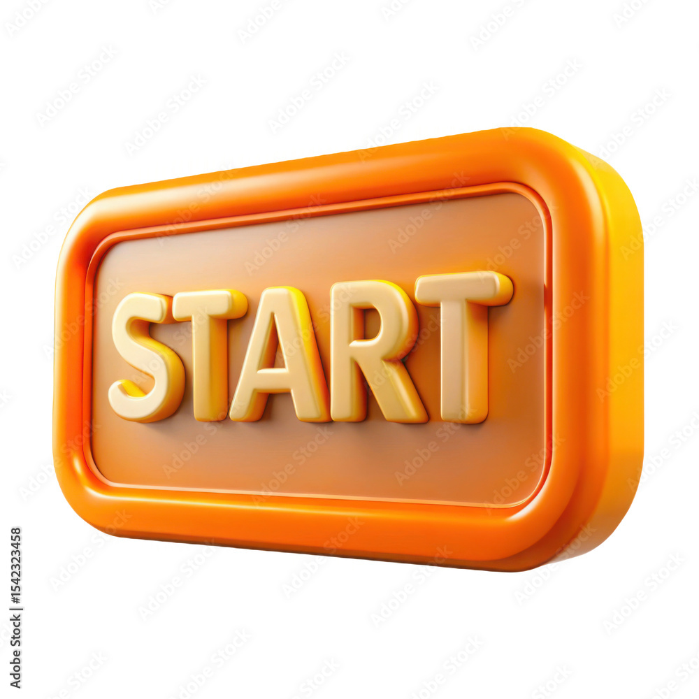 Poster orange 3d start button isolated on transparent background