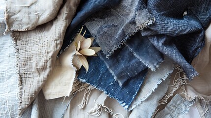 Assorted natural fabrics in various shades and textures.