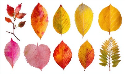 Fototapeta premium Autumn leaves in various colors and shapes