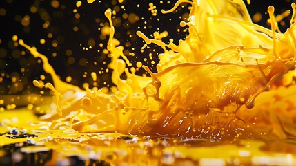 Vibrant yellow liquid splash against a dark background.