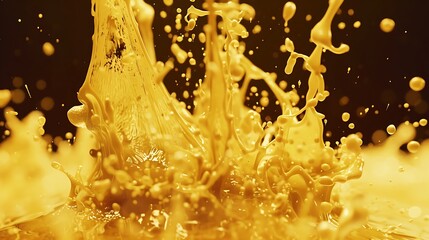 Golden liquid splashes in dynamic motion.