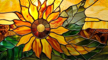 Colorful stained glass sunflower design.