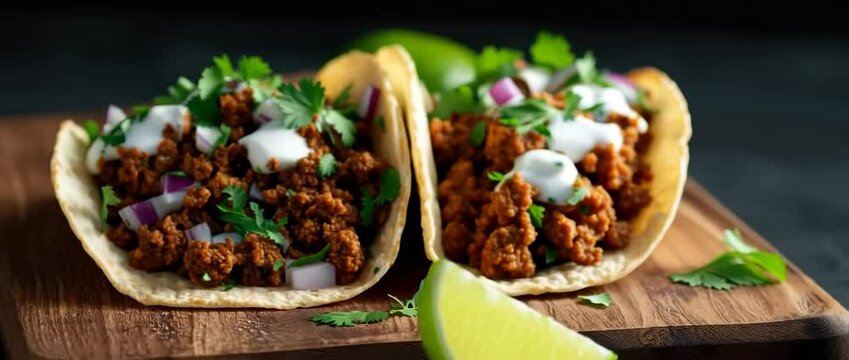 Closeup journey through deliciously garnished tacos with fresh ingredients and vibrant colors