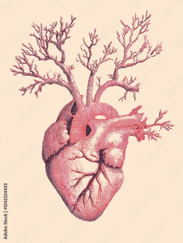 Aufkleber heart surrounded by delicate branches symbolizing growth and connection in a creative and artistic p