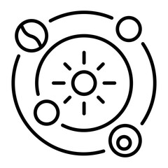 An outline style icon depicting astrophysics  