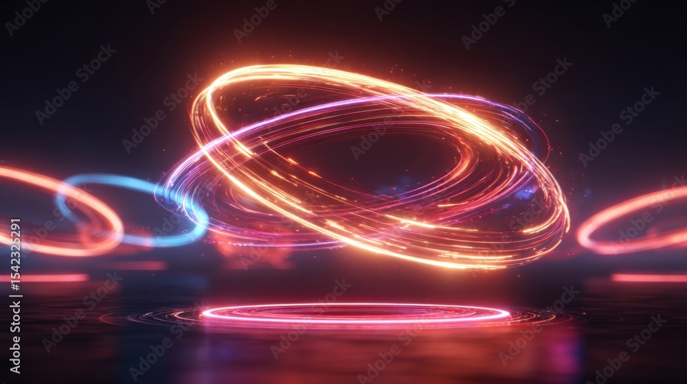 Aufkleber bright light trails swirl and spin in a dark environment, creating an engaging spectacle of colors a