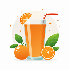 Glass of Orange Juice with Oranges and Leaves