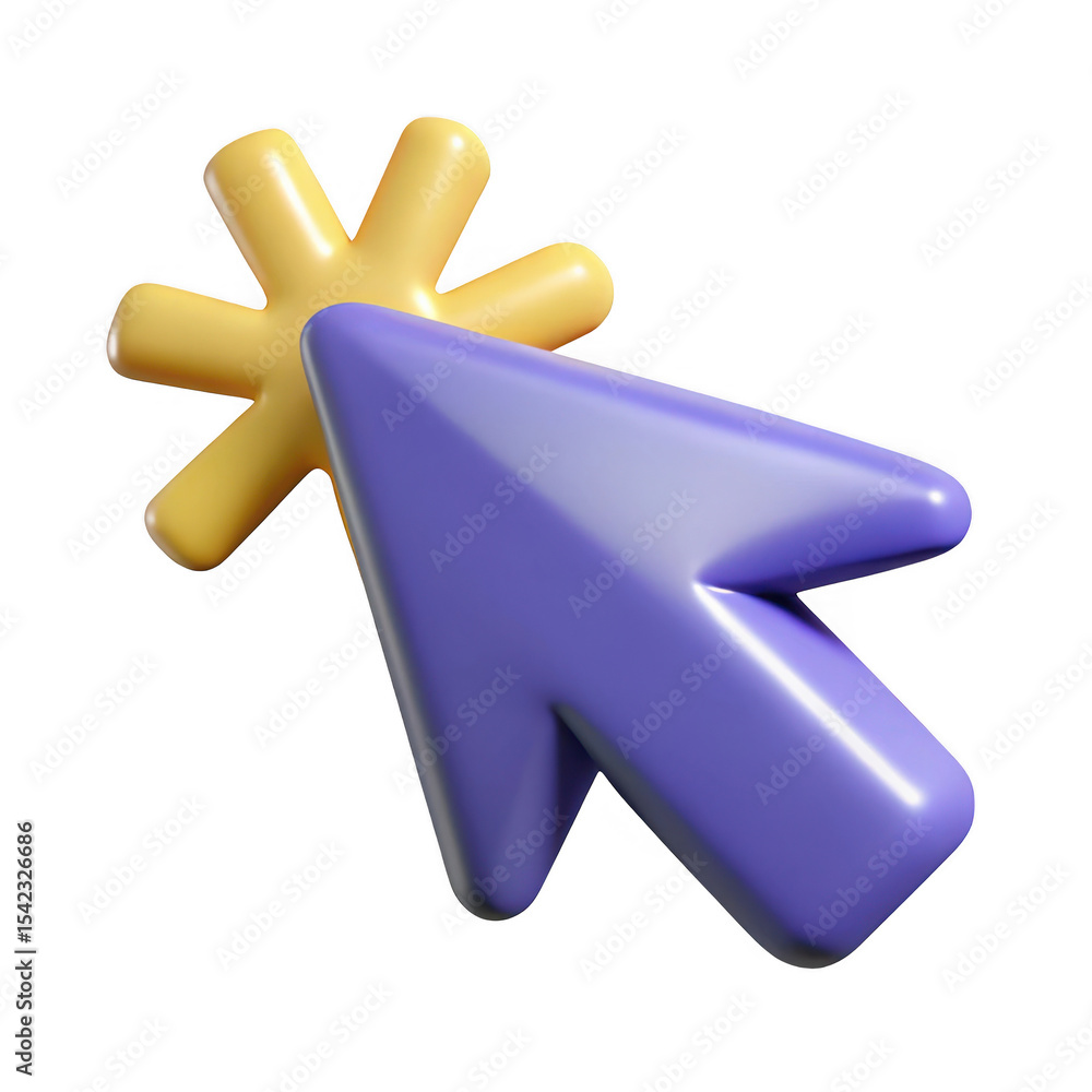 Aufkleber 3d render of cartoon cursor and star isolated on transparent background