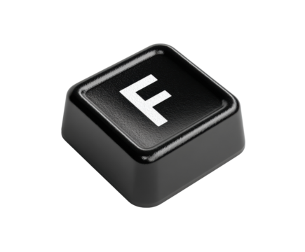 Black computer key with letter F for typing or gaming design