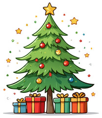 Christmas tree with gifts clipart illustration, isolated 