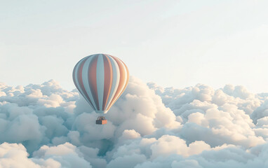 Fototapeta premium Majestic Hot Air Balloon Soaring Gracefully Above the Puffy White Clouds