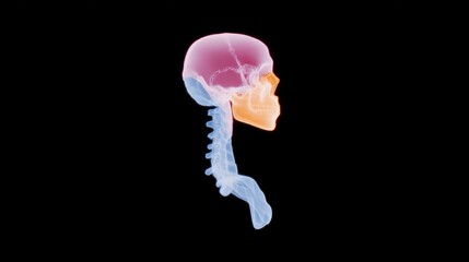 Transparent Anatomy of Human Skull and Spine on Black Background