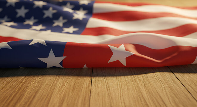 American flag on wooden table