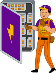 Illustration of Electrician Repairing Electrical Panel