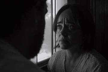 Woman Crying Close Up Black And White Portrait