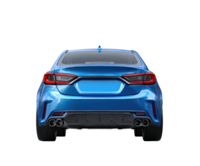Blue sports coupe parked against a clean backdrop