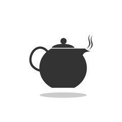 Simple black teapot illustration icon with shadow