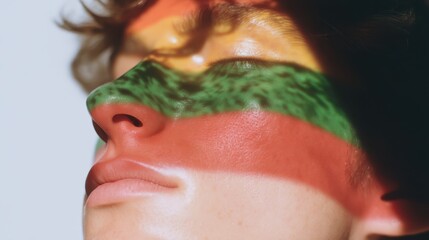 Artistic Portrait with Colorful Shadows on a Human Face