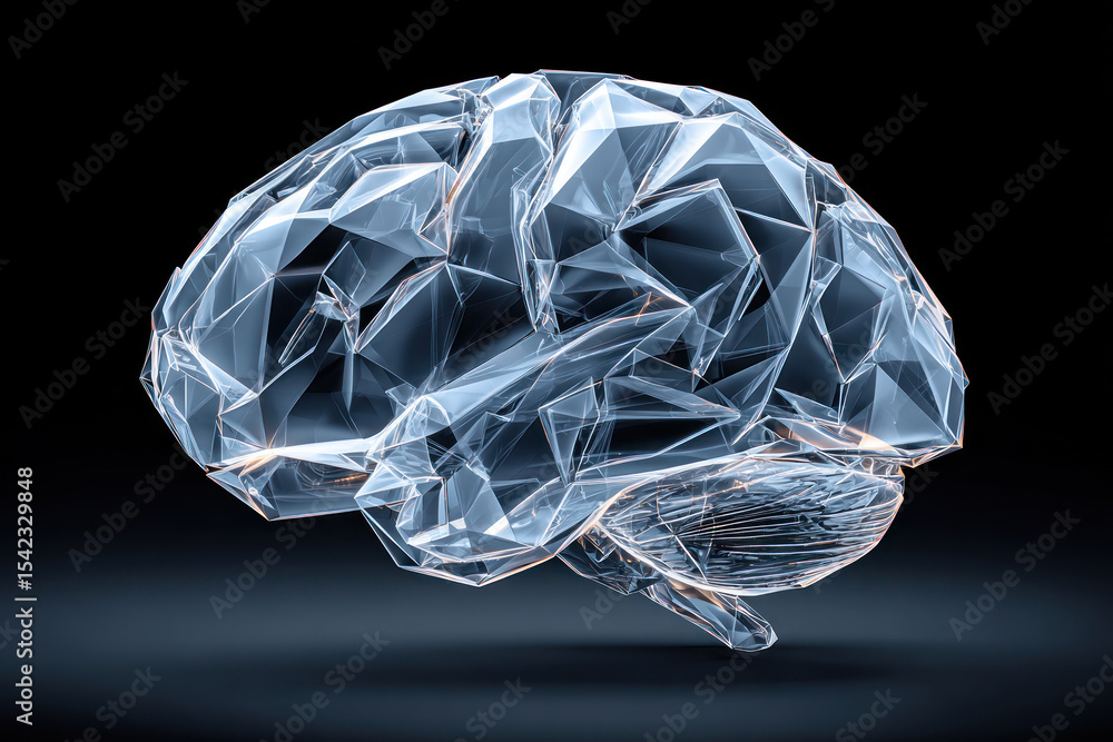 Poster translucent brain model showcasing intricate neural pathways and cognitive processes