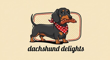 Adorable Dachshund Dog Carrying a Sausage in its Mouth Wearing a Red Bandana