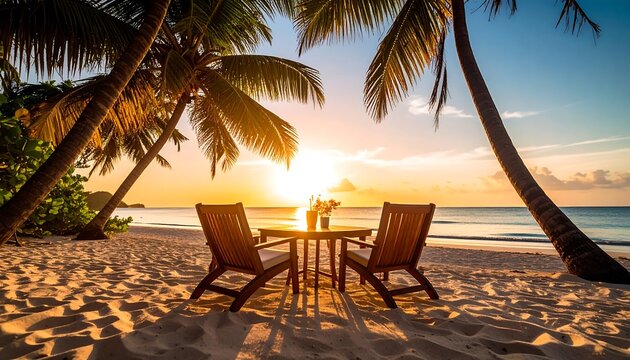 Romantic beach sunset dinner. - Powered by Adobe