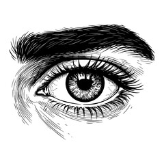 Fototapeta premium Very Detailed Men Eye with Eyebrow and Eyelashes Black and White Outline Line Art Drawing