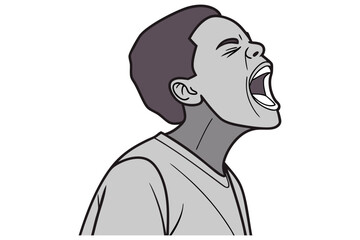 Shouting Figure Expressing Emotion on White