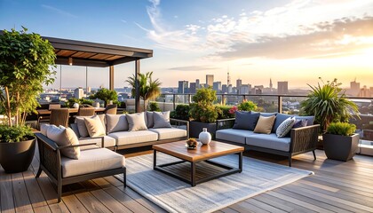 Rooftop Terrace Cityscape Sunset.