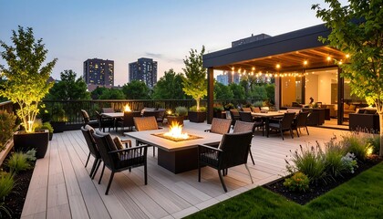 Rooftop Terrace Evening City View.