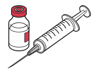 Vaccine Syringe with Medicine Bottle Sketch