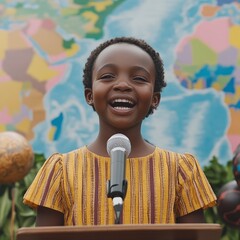 Young Girl Delivering Speech On Podium