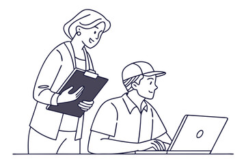 Office Scene with Leader and Employee Collaboration