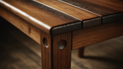 Close-up of rustic wooden coffee table with mortise and tenon joints