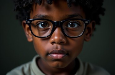 portrait of a dark-skinned boy with glasses, eyesight, optics