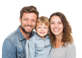 Family portrait with a smiling child and parents showing love