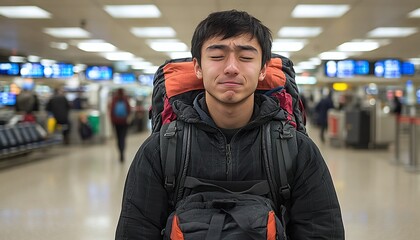 Young Person With Baggage In Crowded Transportation Hub