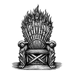 Empty Fire Throne Black and White Outline Line Art Drawing of a Powerful Fantasy Royal Seat