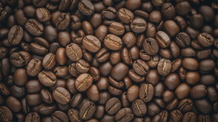 Close-up of aromatic roasted coffee beans background