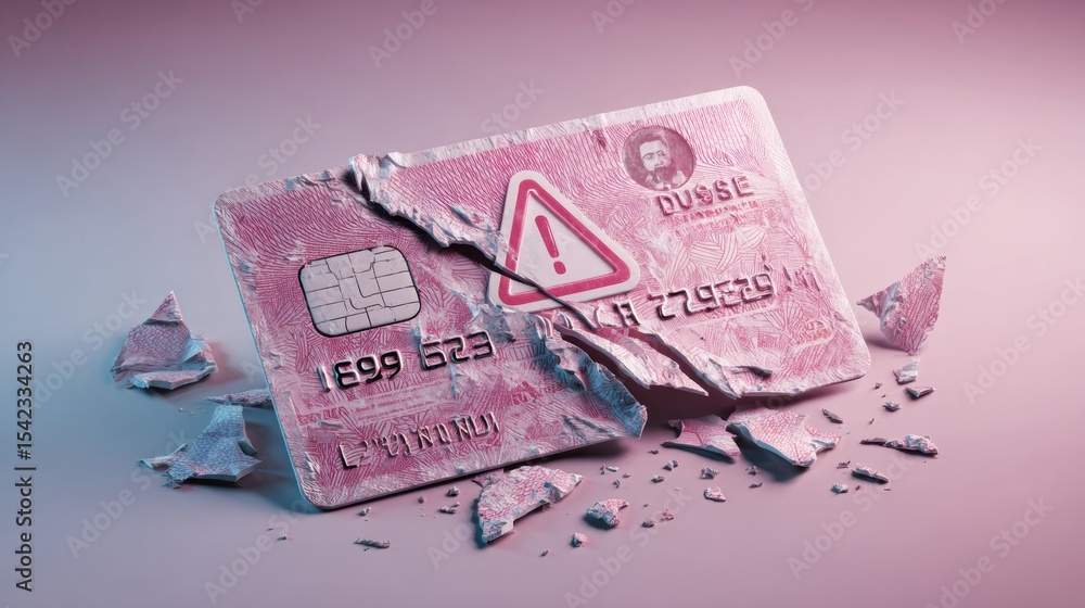 Aufkleber broken id card warns against identity theft dangers with bright warning icons in a digitally created
