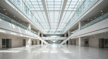 Modern Architectural Marvel: An expansive, light-filled interior showcases a contemporary architectural design, featuring a stunning glass ceiling and sleek, minimalist aesthetic.