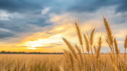 Naklejka premium Golden Rural Panorama Capturing Gentle Movement and Warm Light 