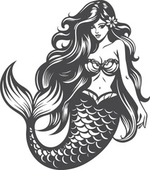 A beautiful woman mermaid vector printable design