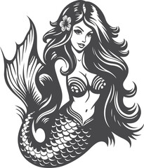 A beautiful woman mermaid vector printable design