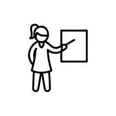 Woman with Ponytail Presenting on a Whiteboard Simple Line Art Illustration Handmade Indian Style