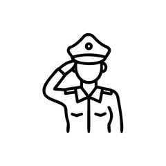 Woman Saluting in Military Uniform Black Outline Icon Handmade Indian Style vector